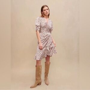 Maje Palm Tree Print Satin Midi
Dress in Light Pink Size 40/L‎